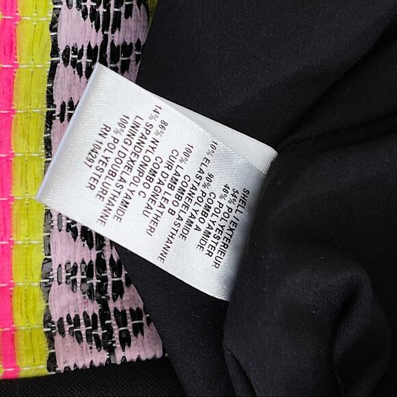 MILLY Size 4 Malhia Striped Aztec Sheath Dress Cocktail Black Neon Pink Yellow - Picture 10 of 10